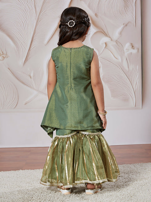 Girl's' Green Kurta Sharara Set With Dupatta